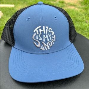 Men’s This Is My Sunday Blue Black Trucker Hat Adjustable Snap NWT Mesh